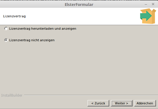 Lizenzdialog von ElsterFormular
